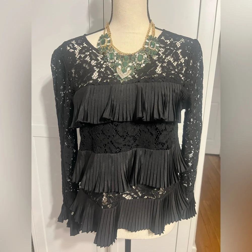 J. Crew Black Lace Ruffle Blouse